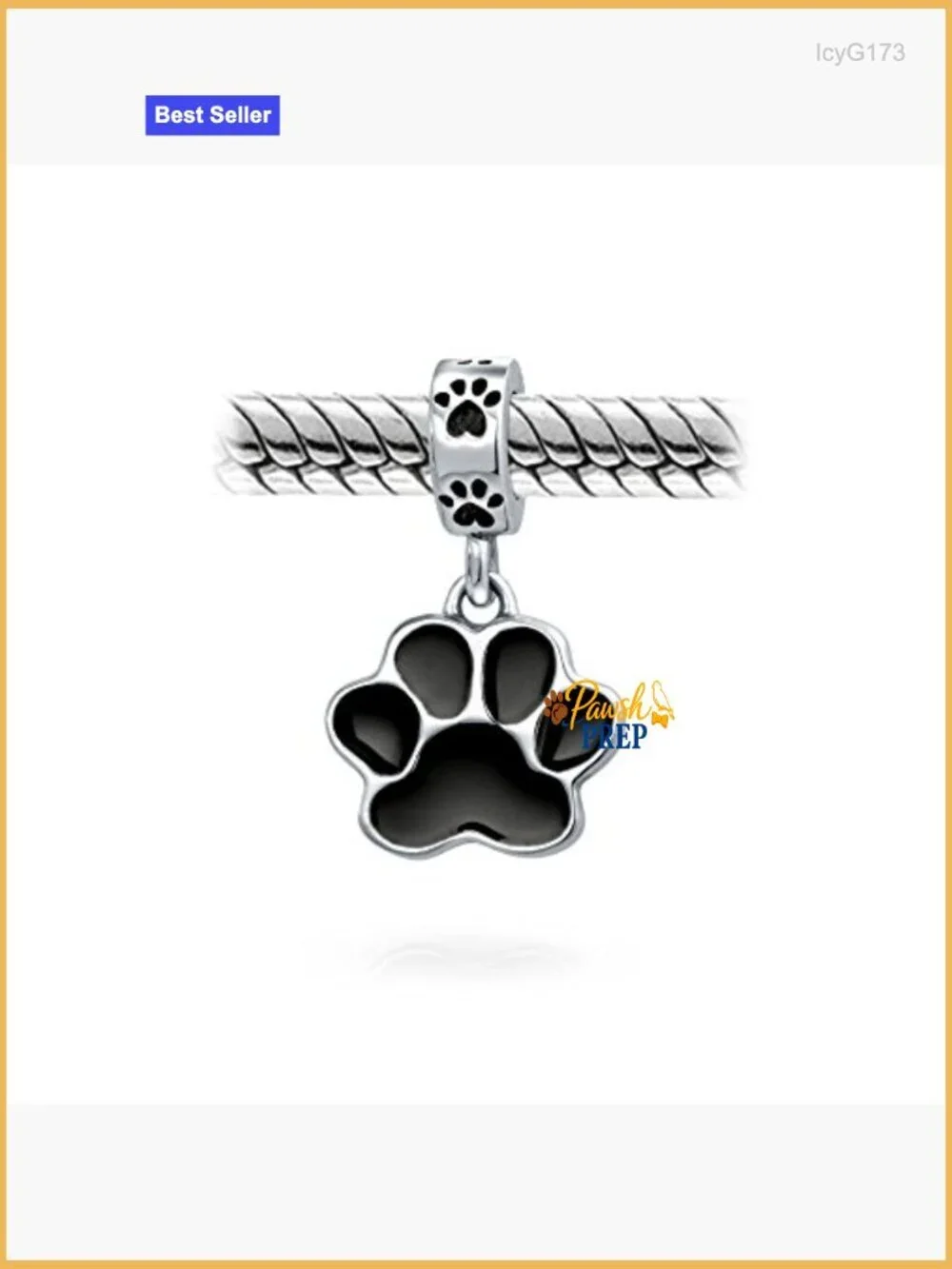 Sterling Silver Paw Print Charm Bead for European Bracelet Pet Lover Gift
